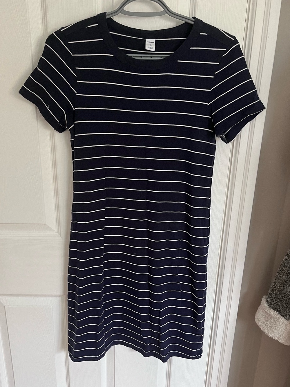 Old Navy Navy and White Striped Mini Tee Dress